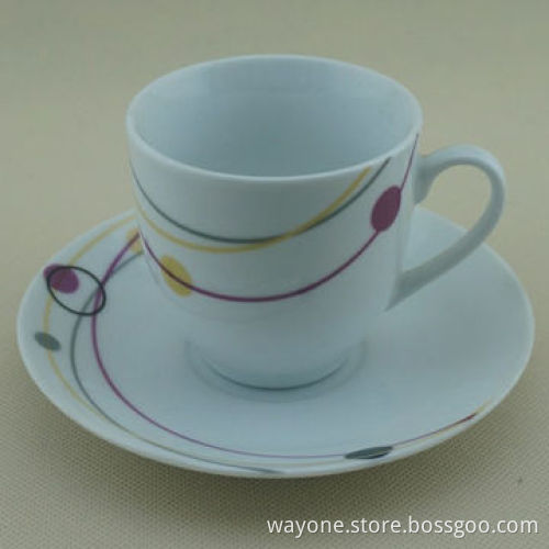 180cc Tea Cup and Saucer Set, Elegant Shape, Super White, Dot with Line, Simple Design
